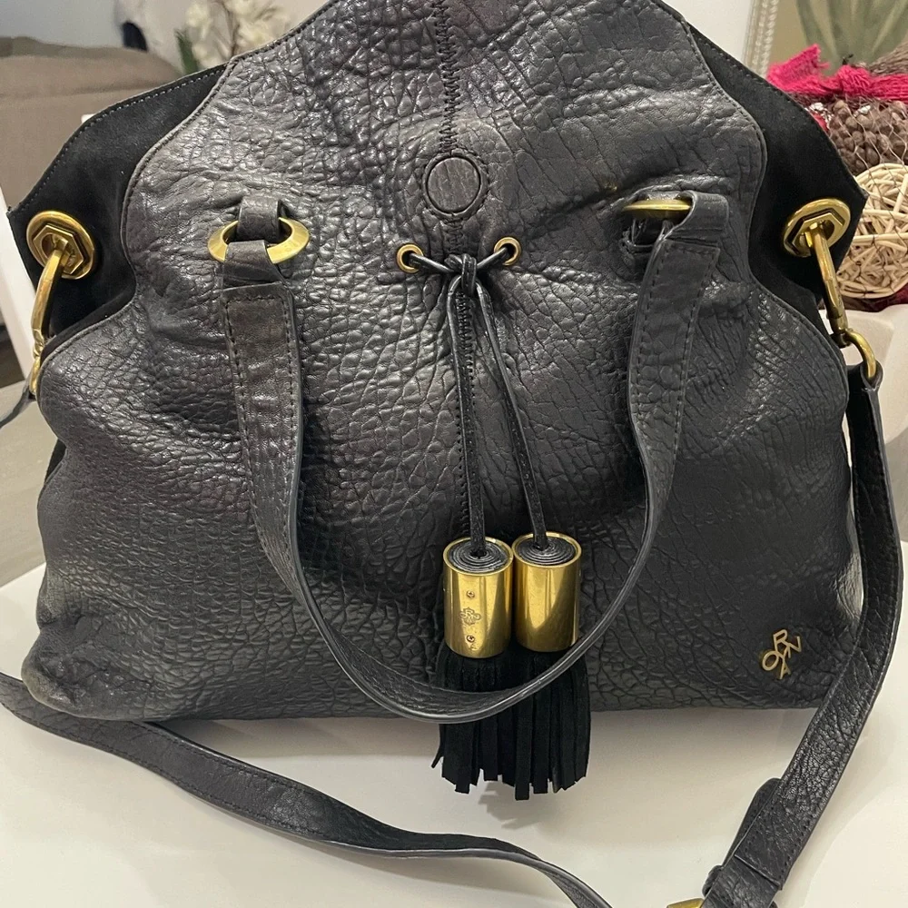 orYANY Black Leather Shoulder Bag with Gold Accents - Picture 9 of 11